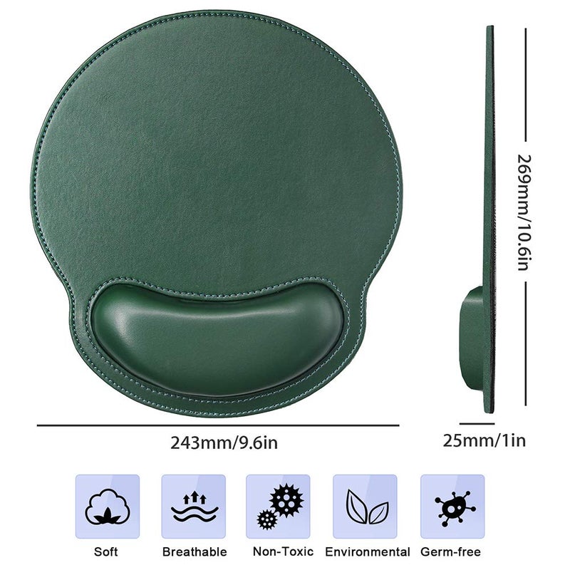 iVeze Ergonomic Mouse Pad with Wrist Support,PU Leather Mousepad for Laptop Computers,Non Slip Rubber Base Memory Foam Wrist Rest Mouse Pads for Home Work Office Easy Typing Pain Relief,Green - Image 2